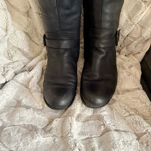 Black Leather Wide Calf Knee-High Boots 12W - Picture 8 of 8